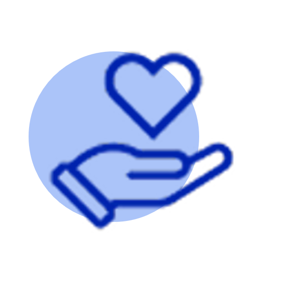 Icon of a hand supporting a heart - Support and assistance for women - Select to learn more